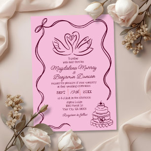 Vintage handgezeichnete Burgunder-Retro-Schwäne Ho Einladung
