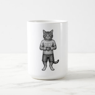 Vintage Handgezeichnete Katze trinkt Kaffee Linien Kaffeetasse