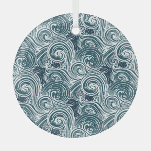 Vintage-Handgezeichnete Meereswellen-Illustration Ornament Aus Glas