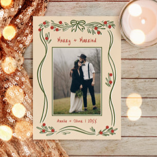 Vintage handgezeichnete 'Merry And Married Two'-Fo Feiertagskarte