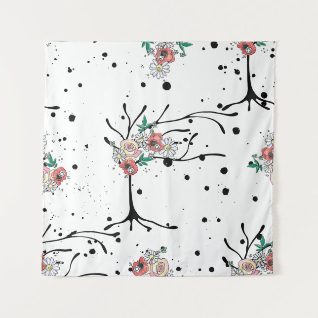 Vintage, handgezeichnete, nahtlose Mustergrafik Wandteppich (Vorderseite)