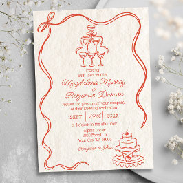 Vintage handgezeichnete Orange Retro Ribbon Bow Ho Einladung