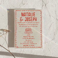 Vintage handgezeichnete Red Cake Funky Quirky Wedd