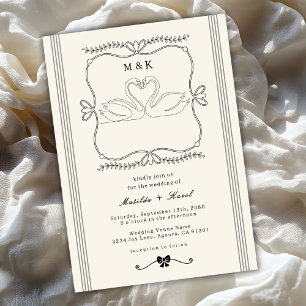 Vintage Handgezeichnete Schwäne Streifen Monogramm Einladung