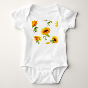 Vintage handgezeichnete Sonnenblume Aquarell Baby Strampler