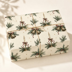 Vintage handgezeichnete Weihnachts-Kerzen & Glocke Geschenkpapier