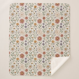 Vintage Handgezeichnete Wildblumen Patchwork Nahtl Sherpadecke