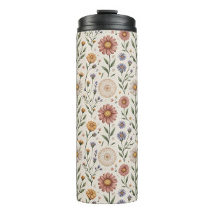Vintage handgezeichnete Wildblumen-Patchwork-Nahtl Thermosbecher
