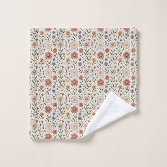 Vintage handgezeichnete Wildblumen-Patchwork-Nahtl Waschlappen (Waschlappen)