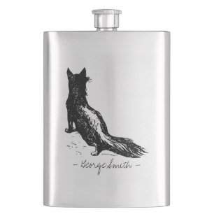 Vintage handgezeichneter Fuchs. Fügen Sie Ihren Na Flachmann
