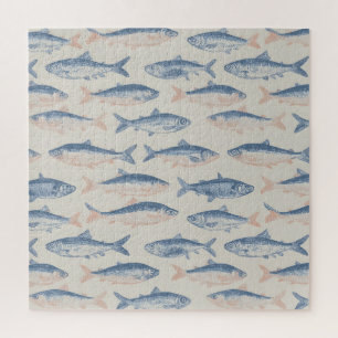 Vintage handgezeichnetes Fisch-Nahtlosmuster Puzzle