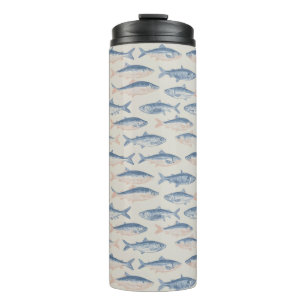 Vintage handgezeichnetes Fisch-Nahtlosmuster Thermosbecher