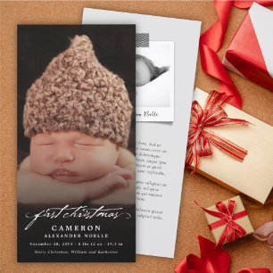 Vintage-Handschrift-Babys erstes Weihnachtsfoto Feiertagskarte