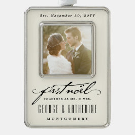 Vintage Handschrift Erste Weihnachten Foto Hochzei Rahmen-Ornament Silber