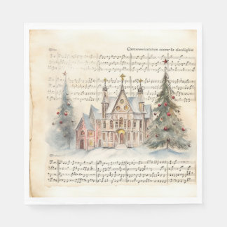 Vintage Handwritten Carol Watercolor Scenery Paper Serviette