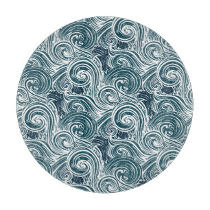 Vintage-Handzeichnung von Meereswellen-Illustratio Schneidebrett