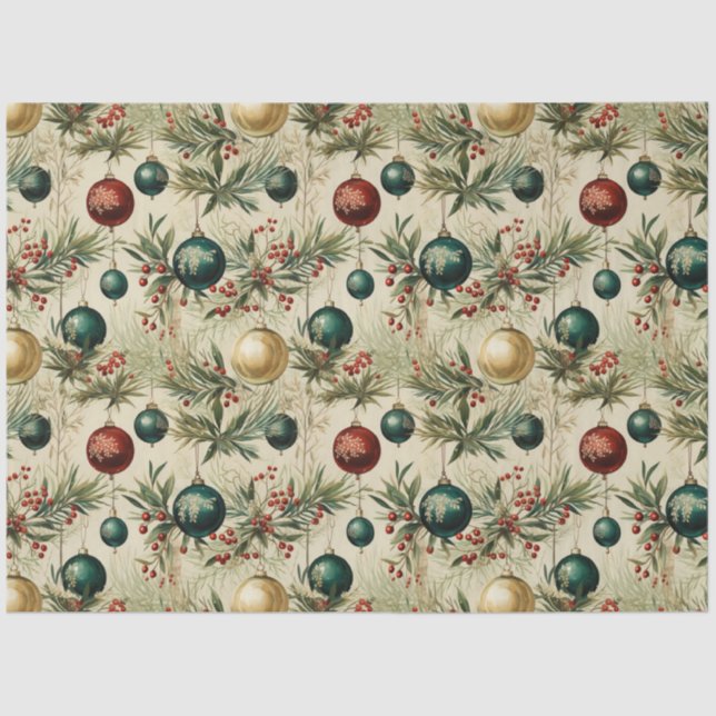 Vintage Hangschmuck, Beeren, Zweige Seidenpapier (Vorderseite)