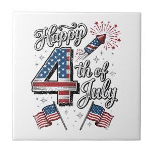 Vintage Happy 4. Juli Patrioten-Feuerwerk-Shirt Fliese