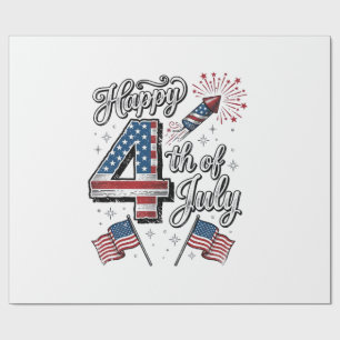 Vintage Happy 4. Juli Patrioten-Feuerwerk-Shirt Geschenkpapier