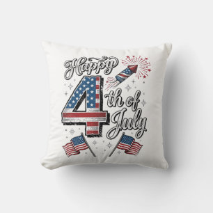 Vintage Happy 4. Juli Patrioten-Feuerwerk-Shirt Kissen