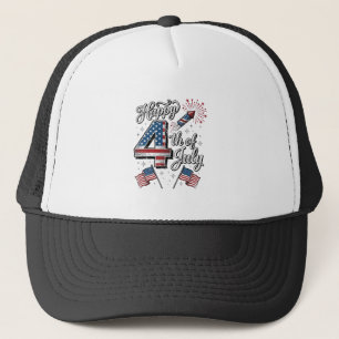 Vintage Happy 4. Juli Patrioten-Feuerwerk-Shirt Truckerkappe