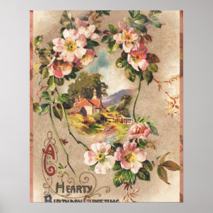 Vintage-Happy-Birthday-Kartenkunst Poster