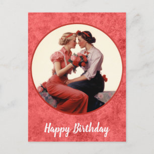 Vintage Happy Birthday Lesbisches Paar Postkarte