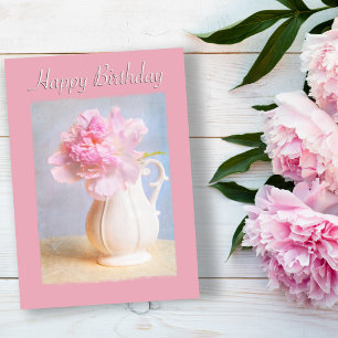Vintage Happy Birthday Rosa Pfingstrose Weiße Vase Karte