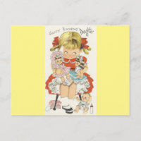 Vintage Happy Birthday Tochter mit Puppen