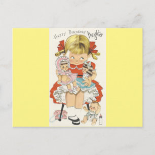 Vintage Happy Birthday Tochter mit Puppen Postkarte