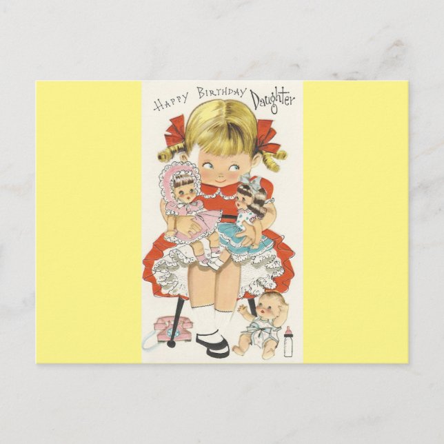 Vintage Happy Birthday Tochter mit Puppen Postkarte (Vorderseite)