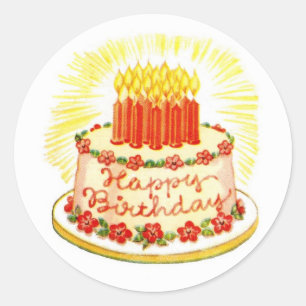 Vintage-Happy-Birthday-Torte-Aufkleber Runder Aufkleber