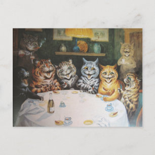Vintage Happy Cat Familie Postkarte