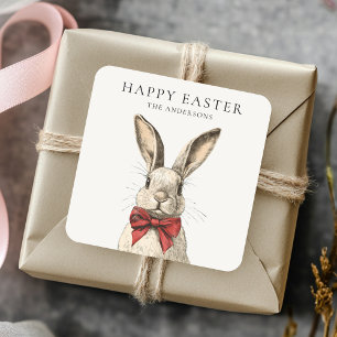 Vintage Happy Easter Bunny Nostalgisch Quadratischer Aufkleber