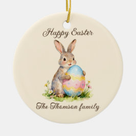 Vintage Happy Easter Bunny with Egg Family Keramik Ornament