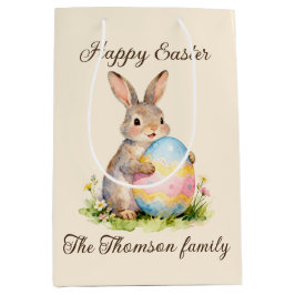 Vintage Happy Easter Bunny with Egg Family Mittlere Geschenktüte