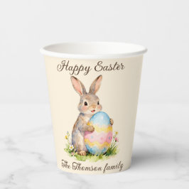 Vintage Happy Easter Bunny with Egg Family  Pappbecher