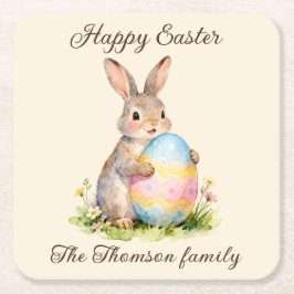 Vintage Happy Easter Bunny with Egg Family Rechteckiger Pappuntersetzer