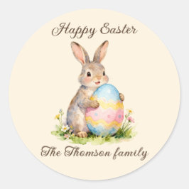 Vintage Happy Easter Bunny with Egg Family  Runder Aufkleber