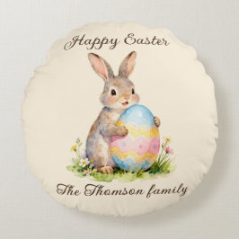 Vintage Happy Easter Bunny with Egg Family  Rundes Kissen