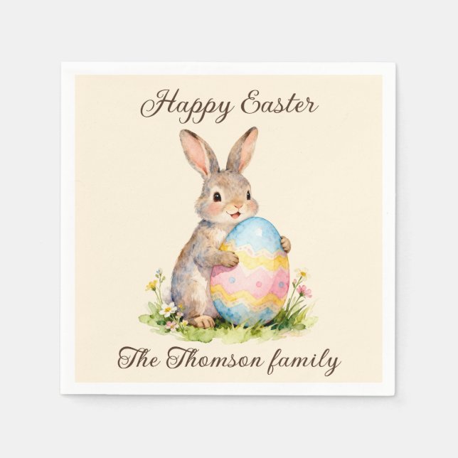 Vintage Happy Easter Bunny with Egg Family  Serviette (Vorderseite)