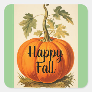 Vintage-Happy-Fall-Kürbis-Aufkleber Quadratischer Aufkleber