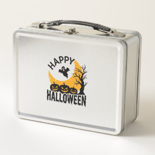 Vintage-Happy-Halloween-Geist-Kürbis-Shirt-Design Metall Brotdose