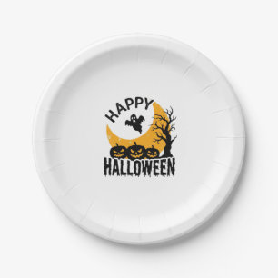 Vintage-Happy-Halloween-Geist-Kürbis-Shirt-Design Pappteller