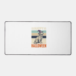 Vintage-Happy-Halloween-Hund-Hexenhut-Shirt-Design Schreibtischunterlage