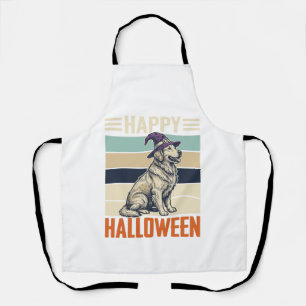 Vintage-Happy-Halloween-Hund-Hexenhut-Shirt-Design Schürze