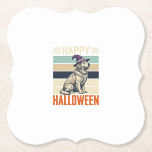 Vintage-Happy-Halloween-Hund-Hexenhut-Shirt-Design Untersetzer