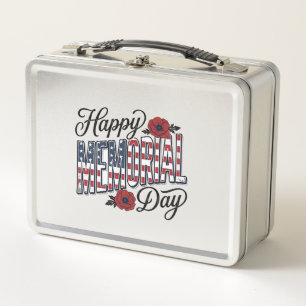 Vintage Happy Memorial Day Mohnflagge-Shirt-Design Metall Brotdose