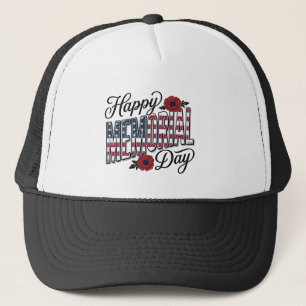 Vintage Happy Memorial Day Mohnflagge-Shirt-Design Truckerkappe