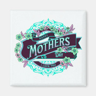 Vintage Happy Mother's Day Grün Lila Blumen Magnet